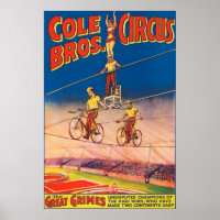 Poster de Circo Vintage mostrando Acrobatas de Fio