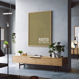 Poster de citação de fé cristã enraizada em verde