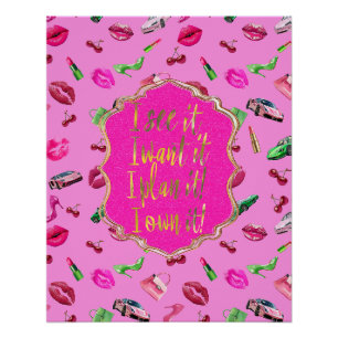 Pôster de Citação Glam Motif Rosa e Verde