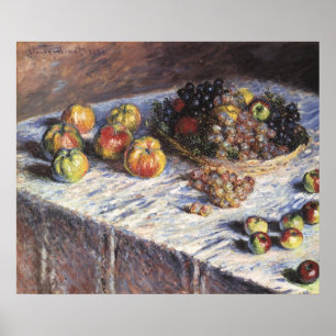 Pôster De Claude Monet vida ainda com maçãs e uvas