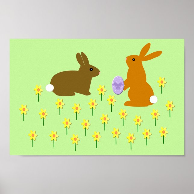 Poster de coelhos de Páscoa e Daffodils (Frente)