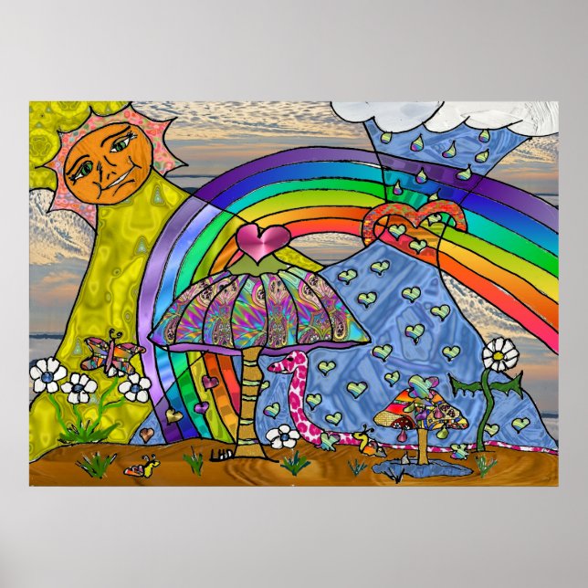 Poster de Cogumelos Mágicos Psicodélicos Retro 60s (Frente)