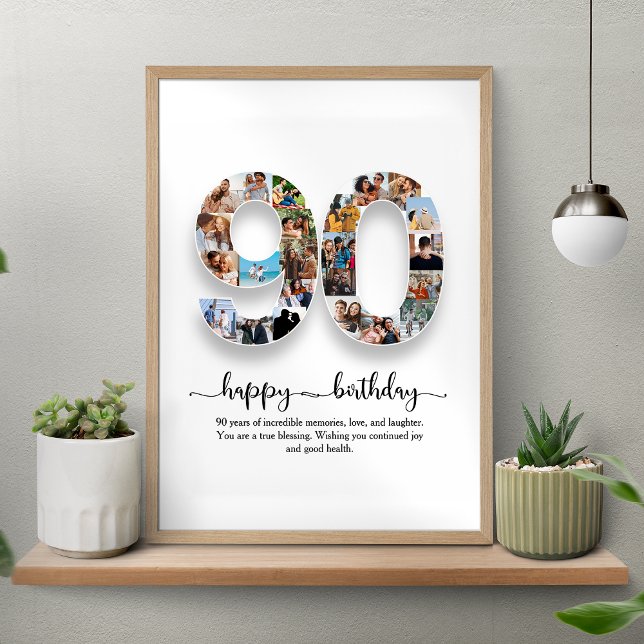 Poster de Colagem de Aniversário de 90 Personaliza (Criador carregado)