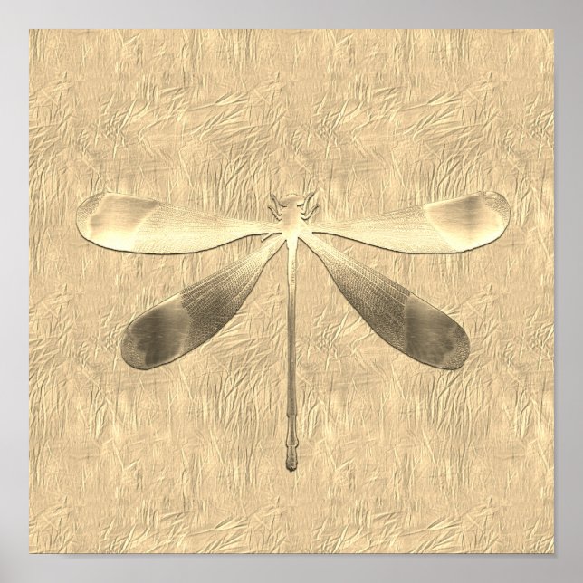 Poster de Colagem de Dragonfly Dourada abstrato (Frente)