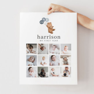 Poster de Colagem de Fotos - Balões Azuis do Urso 