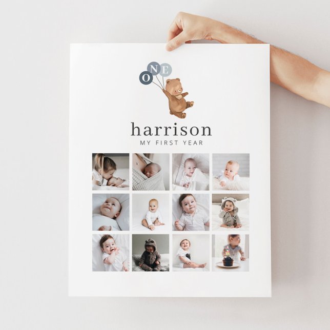 Poster de Colagem de Fotos - Balões Azuis do Urso  (Criador carregado)