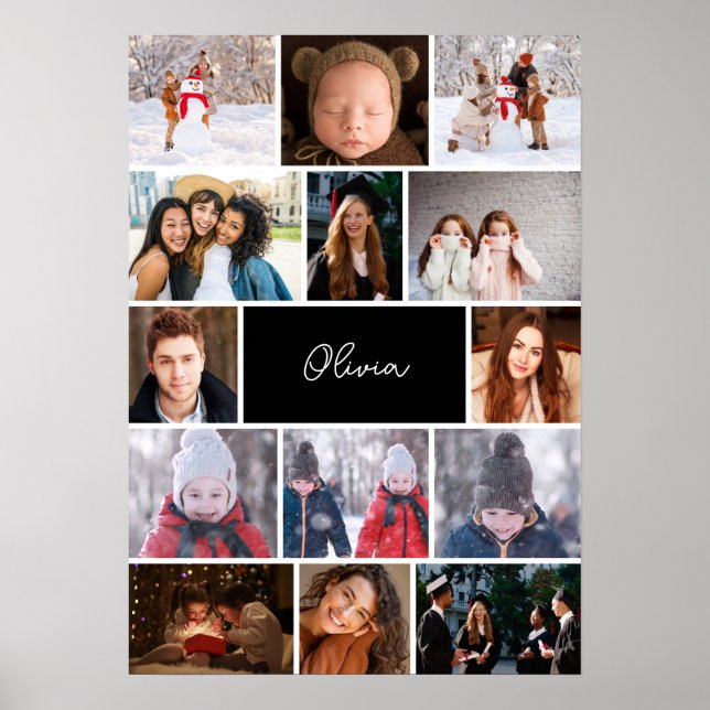 Poster de Colagem de Fotos Personalizado com Nome (Frente)