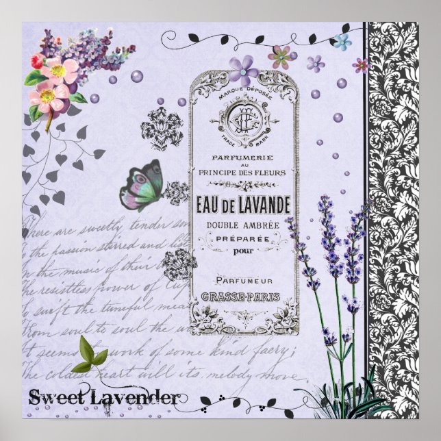 Poster de Colagem de Lavanda Vintage (Frente)