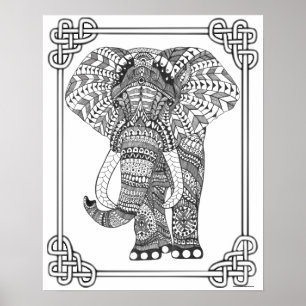 Poster de Coloração de Adultos "Arte de Elefante