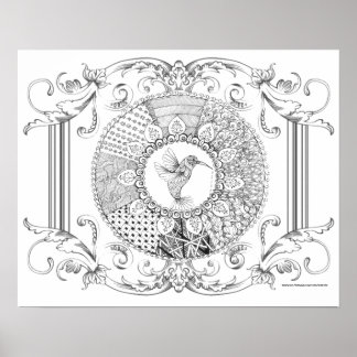 Poster de Coloração de Adultos "I Love Hummingbird
