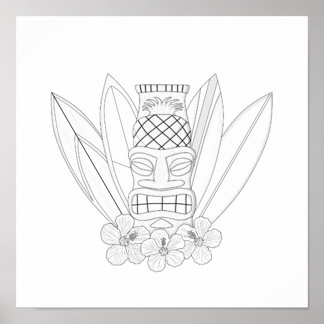Poster de Coloração de Adultos Tiki (Frente)