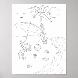 Poster de Coloração do Adulto da Cena de Praia