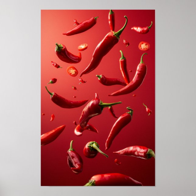 Poster de Comida de pimentos vermelhos flutuantes  (Frente)