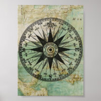 Poster de Compass e Mapa Náutico Antiquado