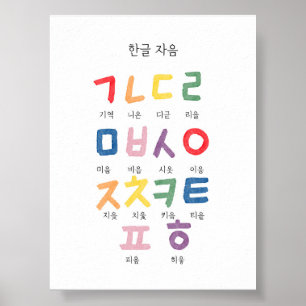 Poster de Consolante Hangul Coreano com Aquarela