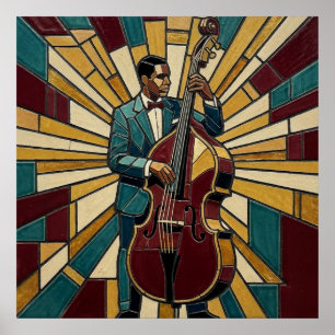 Pôster de Contrabaixista de Jazz Mosaico Vidro Col