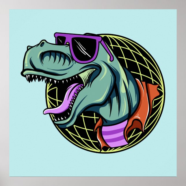 poster de cor personalizada T-Rex do hipster (Frente)