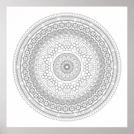 Poster de cor preto e branco redondo Mandala v3