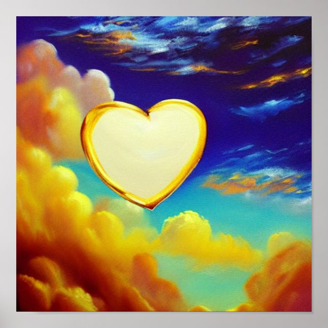 Poster de Coração Branco Dourado e Limpo (Frente)