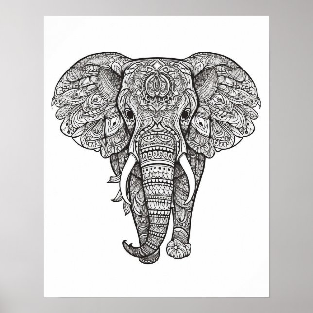 Poster de Corante de Elefante Mandala para Adultos (Frente)