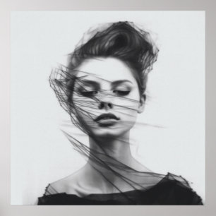 Poster de Corpo da Mulher Desenhadora de Arte Line