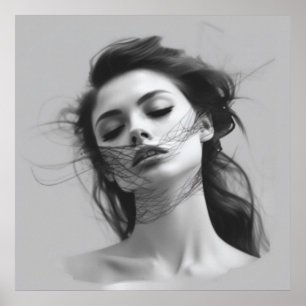 Poster de Corpo da Mulher Desenhadora de Arte Line
