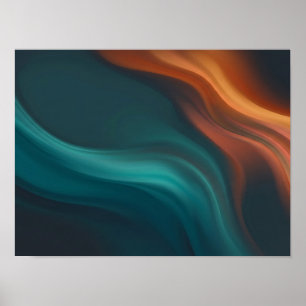 Pôster de Correntes Fluidas Verde Azul e Laranja Q