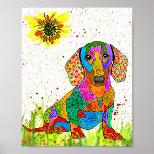 Poster de Dachshund, bonito e colorido - 8" x 10"