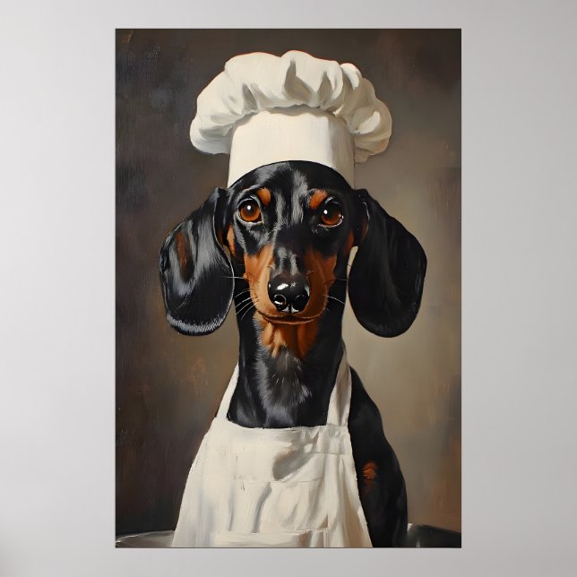 Poster de Dachshund com Chapéu de Chef, Poster de  (Frente)