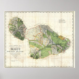 Pôster De De Witt Alexander mapa 1885 de parede de Maui,