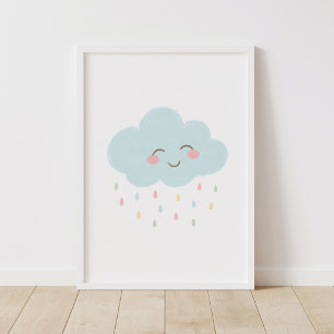 Pôster de decoração de berçário Nuvem Feliz Pastel