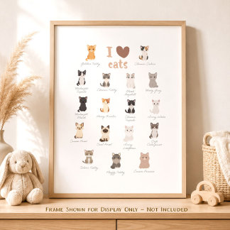 Pôster de decoração de quarto infantil Eu amo gato