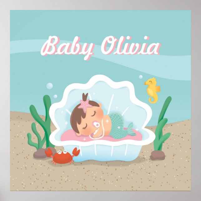 Poster de decoração de uma menina de sereia (Frente)