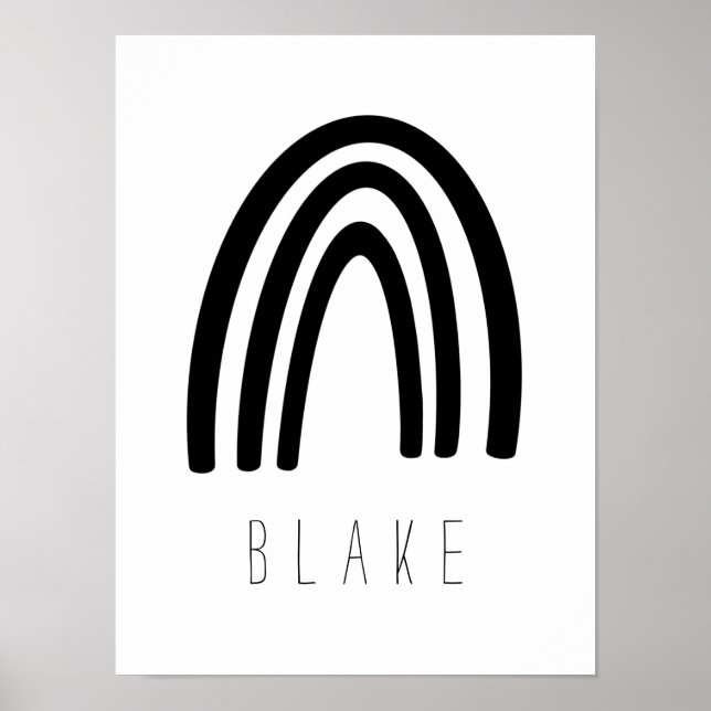 Poster de decoração do nome do Rainbow preto/branc (Frente)