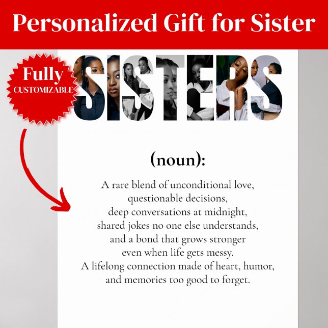Pôster de Definição de IRMÃS – Presente Único para (SISTERS Definition Poster – Unique Gift for Her)