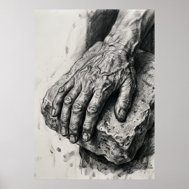 Pôster de Desenho a Carvão com Mãos Envelhecidas | (Frente)