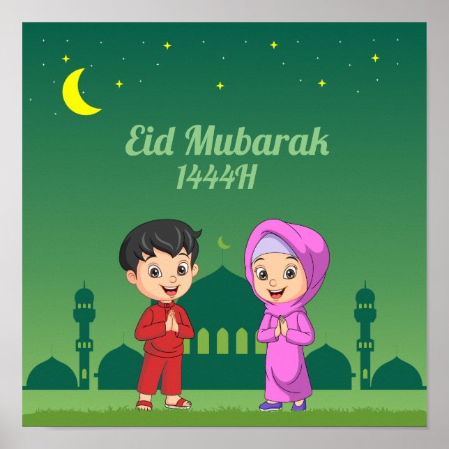 poster de desenho animado eid mubarak (Frente)