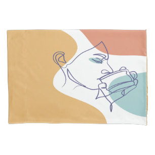 poster de desenho da arte em linha de café bebendo