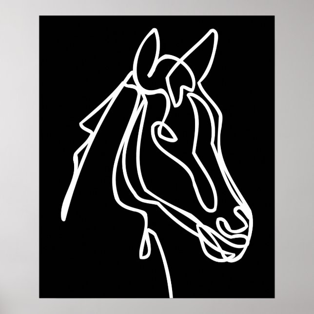 Poster de desenho da cabeça de cavalo, a preto e b