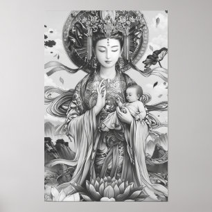 Poster de Desenho da Linha de Deusa - Arte Preta e