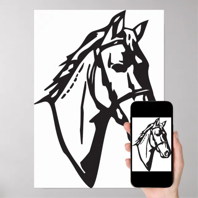 Poster de desenho da cabeça de cavalo, a preto e b