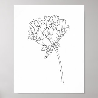 Poster de desenho de linha minimalista da flor de 