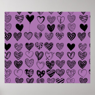 Poster de desenho de rabisco de coração negro