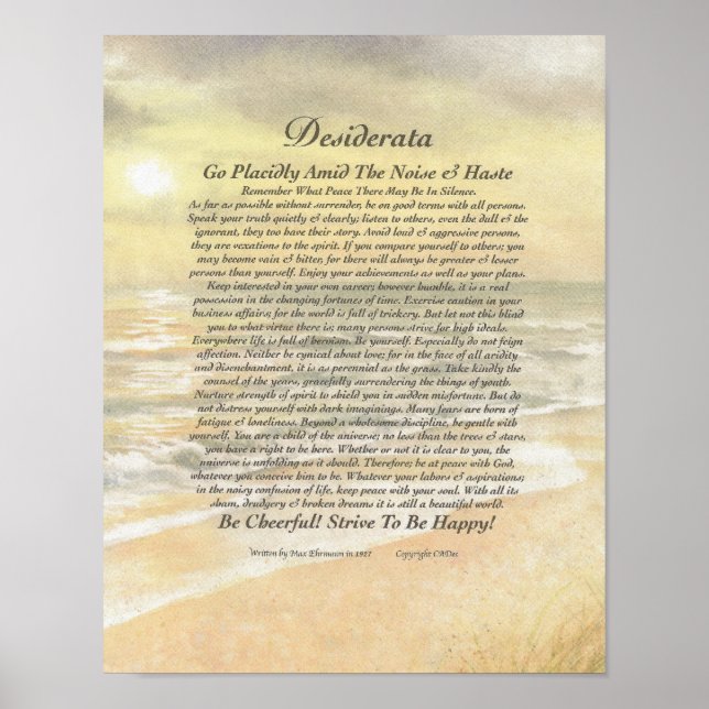 poster de Desiderata 11 x 14 no Ouro Oceano Sunset (Frente)