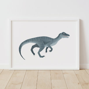 Poster de Dinossauro Raptor Azul para Quarto de Cr