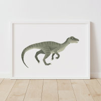 Pôster de Dinossauro Raptor Verde para Quarto de C