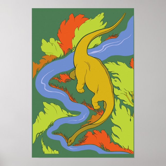 Poster de diplodocus sedento. (Frente)