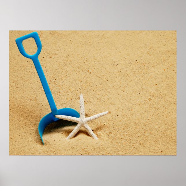 Poster de Diversão de Praia de Pá e Estrelas (Frente)