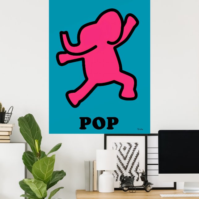 Poster de Elefante pop - Rosa Dançante no Teal (Escritório em casa)
