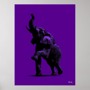 Poster de elefante - Silhueta preta em roxo